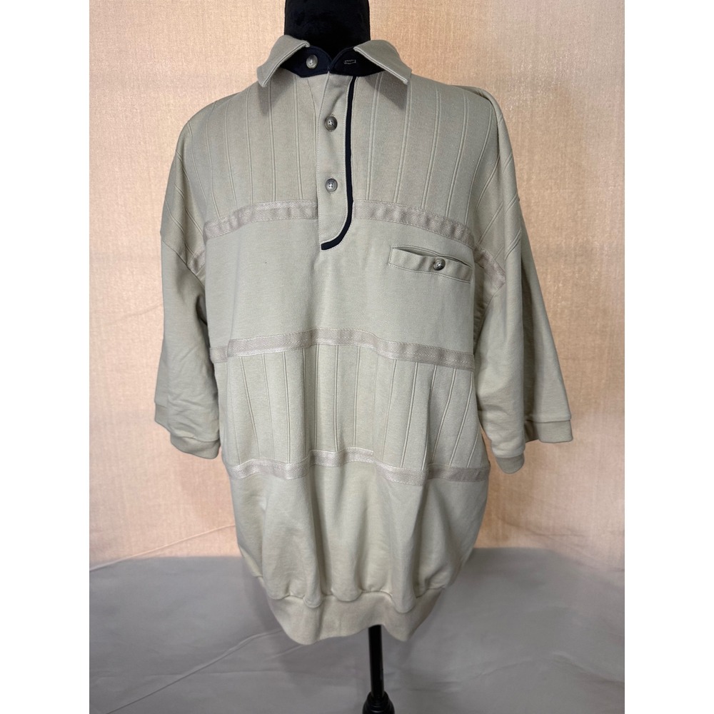 Classics by Palmland Mens Tan Textured Banded Bottom Polo Shirt XL Retro Ribbed